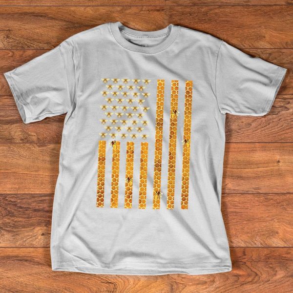 american flag honeycomb honey bees t-shirt