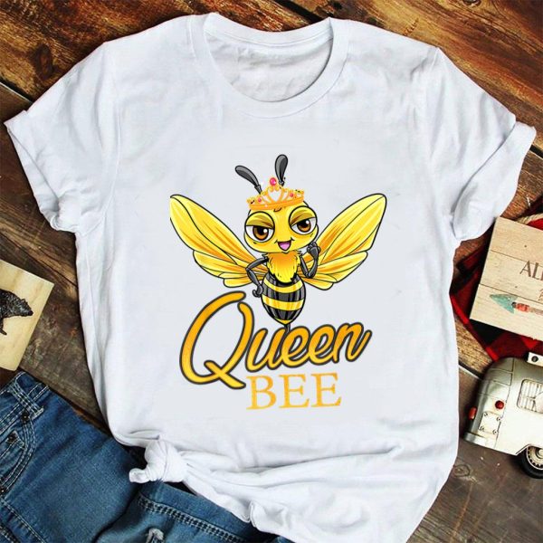 funny queen bee crown honey bee hive t-shirt