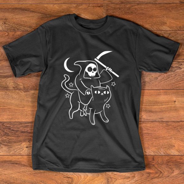 grim reaper ride satan cat t-shirt