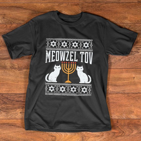 meowzel tov chanukah jewish cat t-shirt