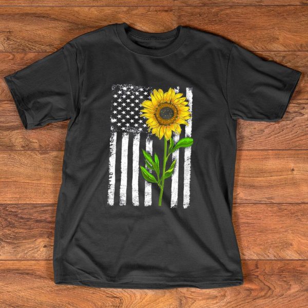 sunflower american flag patriotic 4th of july t-shirt