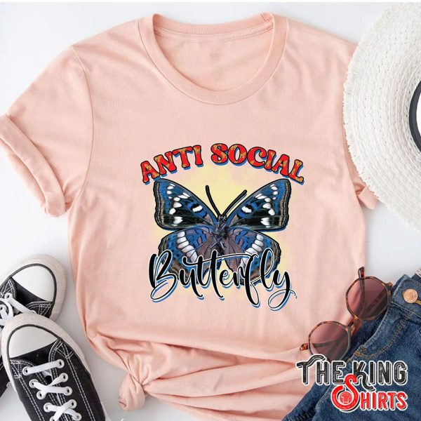 anti social blue butterfly t-shirt