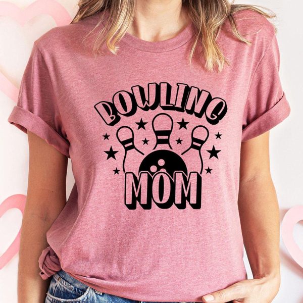 bowling mom black with text and star t shirt