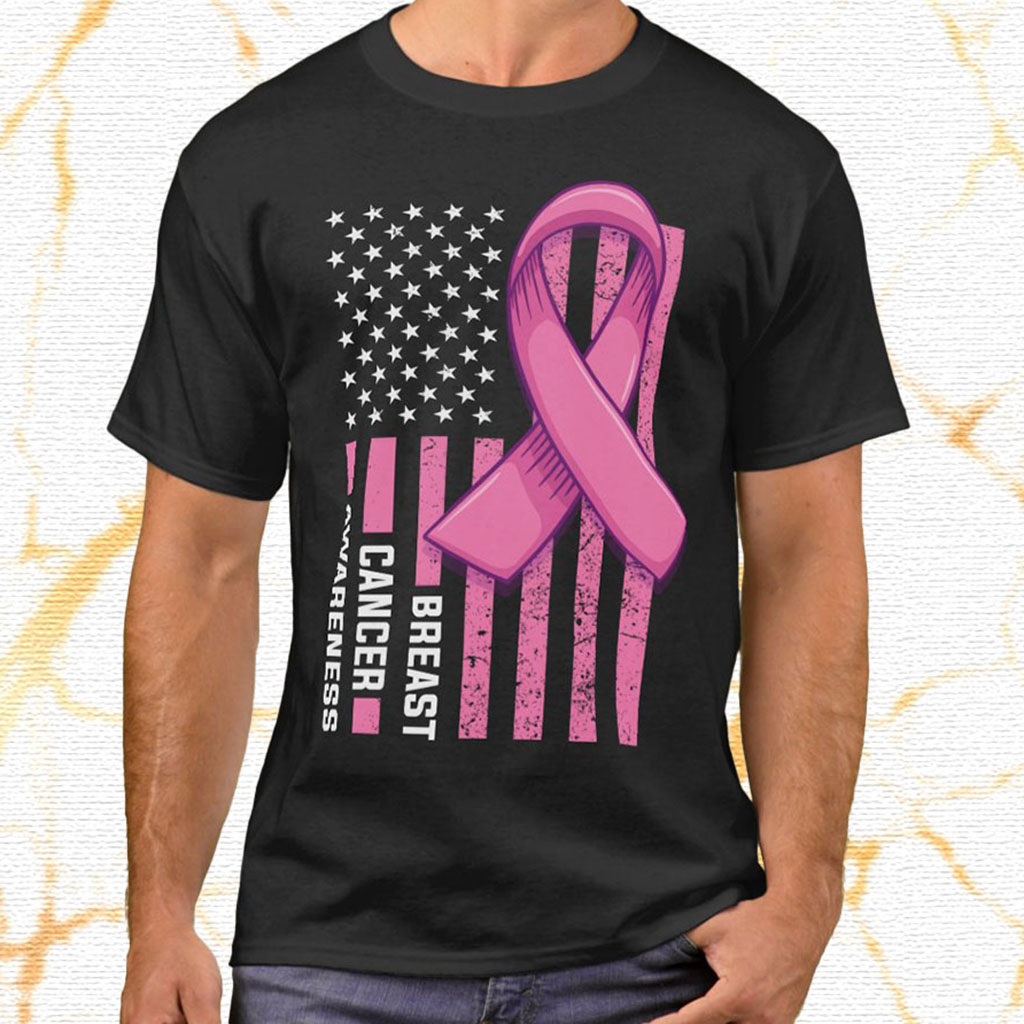 Breast Cancer Awareness T Shirt For Unisex With USA Flag Pink ...