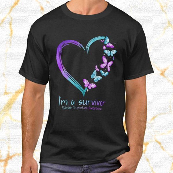 butterfly heart i'm a survivor suicide prevention t shirt