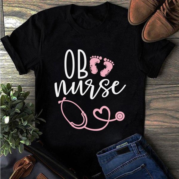 cute ob nurse with baby feet t-shirt
