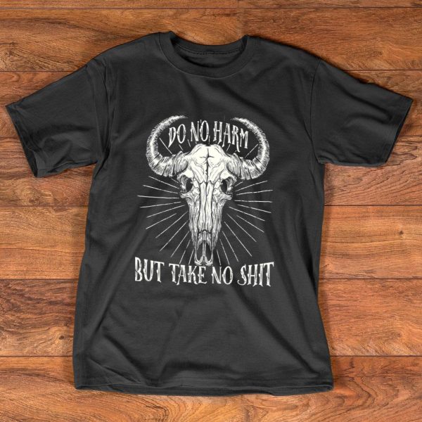 do no harm but take no shit - cow bull boho skull t-shirt