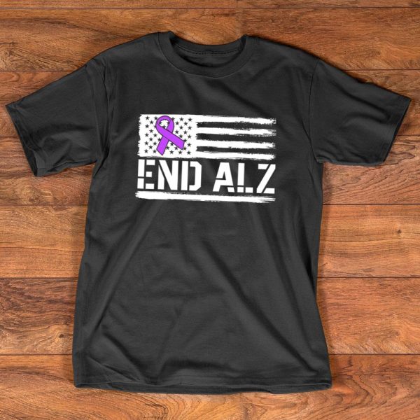 end alzheimers awareness american flag t shirt