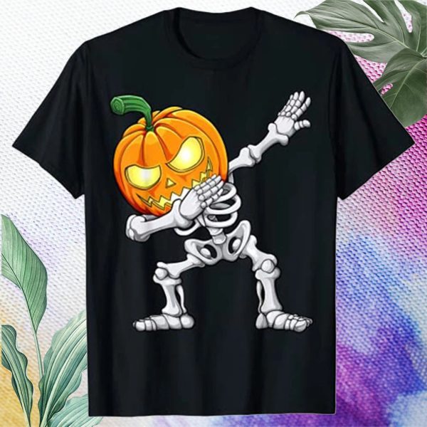 halloween dabbing skeleton scary pumpkin t shirt