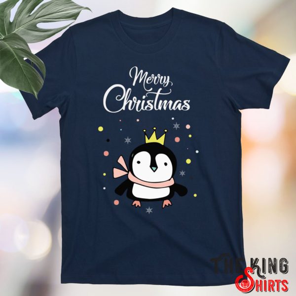 merry christmas t shirt penguin and crown