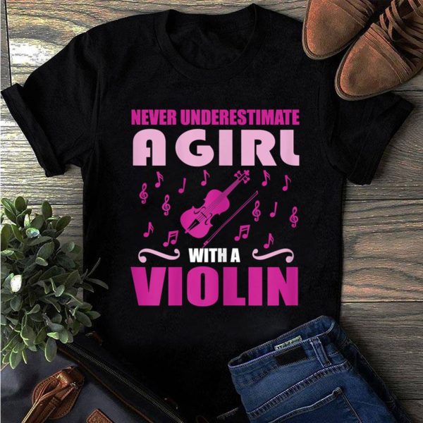 never underestimate great violin girl t-shirt