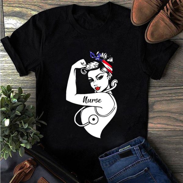 nurse vet strong woman american flag hair band t-shirt