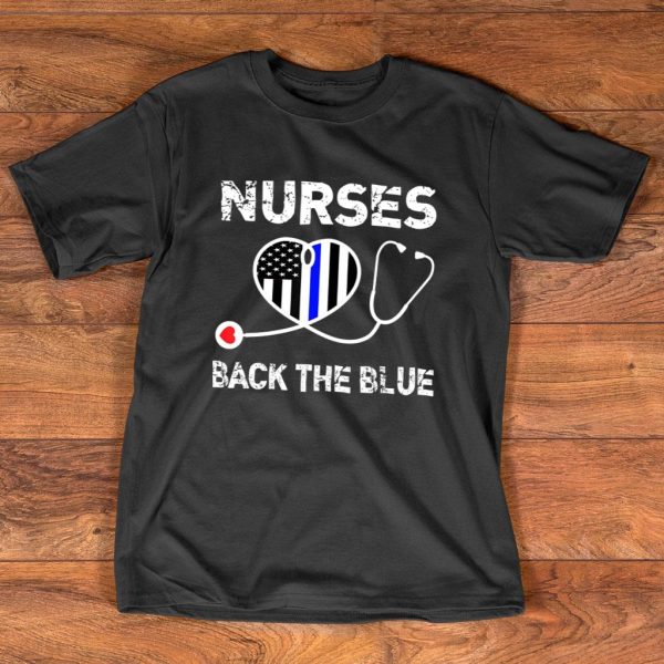 nurses back the blue thin blue line flag stethoscope t-shirt