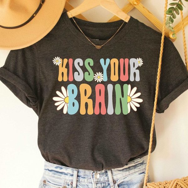 retro kiss your brain teacher t shirt