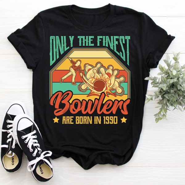 retro only the finest bowler are born in 1990 t shirt