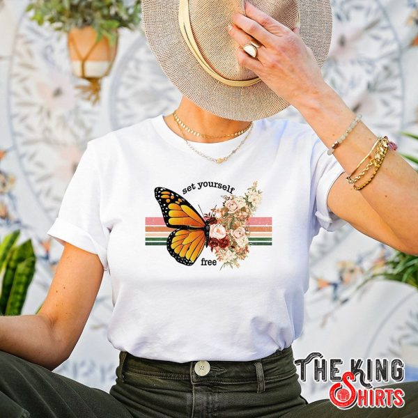 retro set yourself free butterfly t-shirt