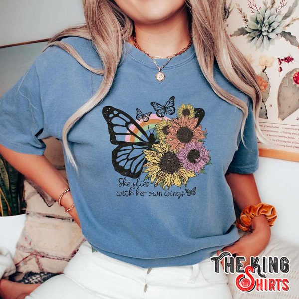 she flies with her own wings butterfly t-shirt