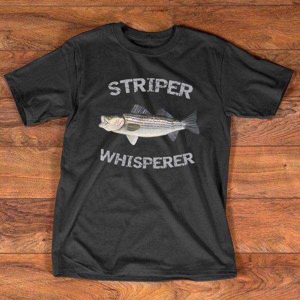 striper whisperer striped bass striper fishing t-shirt