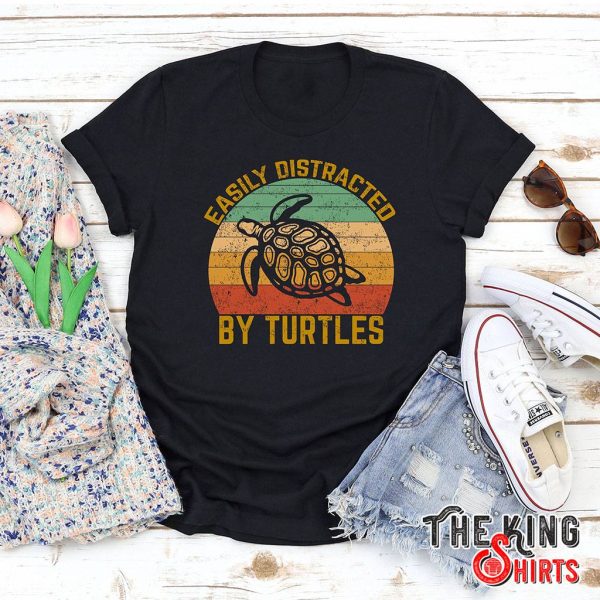 vintage style retro easily distracted by turtles t-shirt