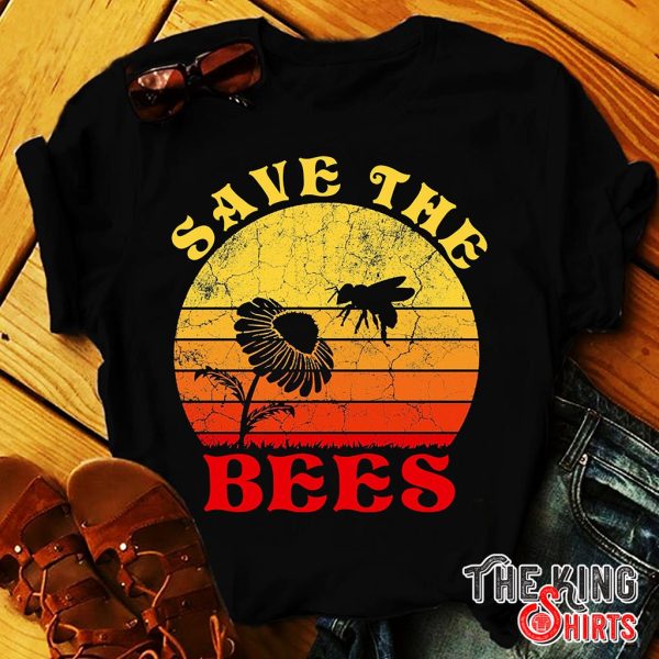 vintage style retro sunset save the bees t-shirt