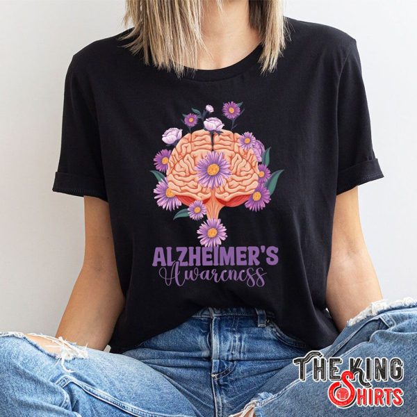 brain daisy flower alzheimers awareness t-shirt