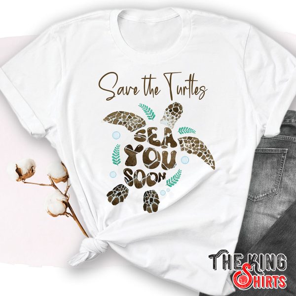 save the brown turtles and beach t-shirt