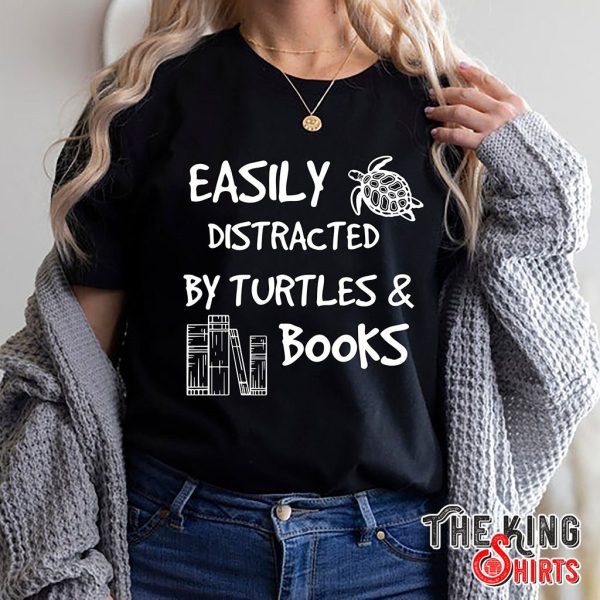 vintage easily distracted by turtles and books t-shirt