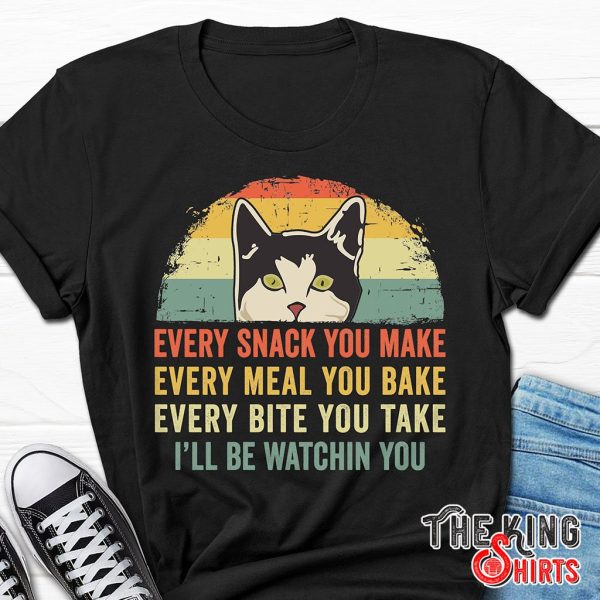 vintage retro style i will be watching you cat t-shirt