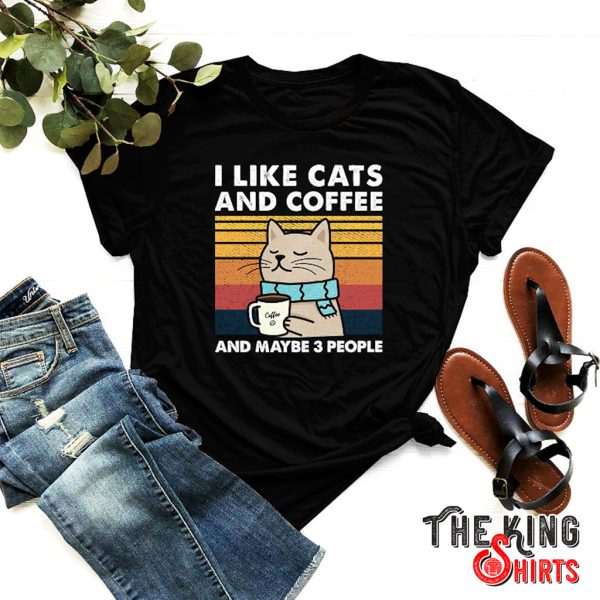 vintage style retro i like cats and coffee and may be 3 people t-shirt