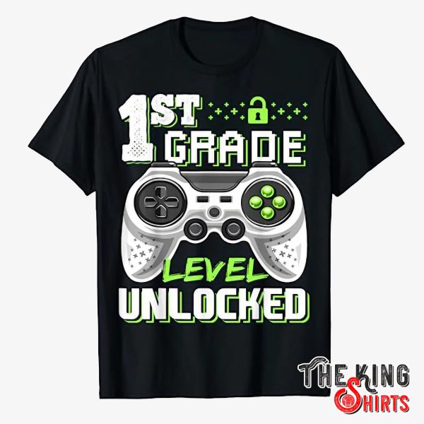 1st grade level unlocked video game t shirt