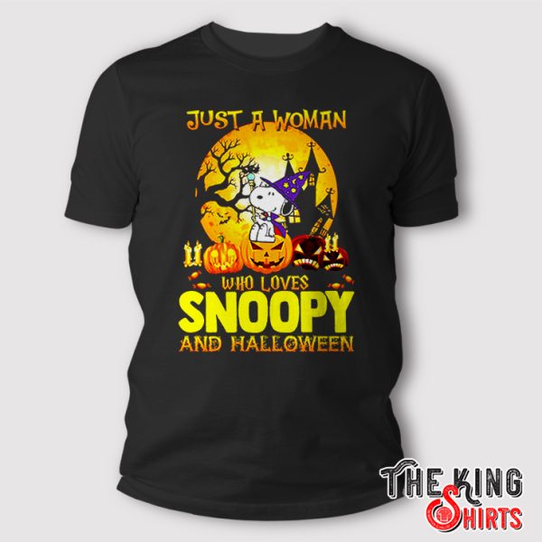 just a woman who loves snoopy and halloween shirt