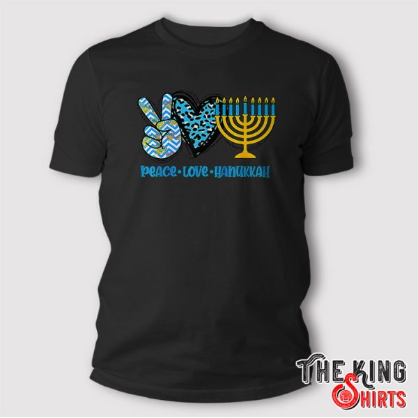 Peace Love Hanukkah Leopard Hanukkah Menorah Jewish T-Shirt