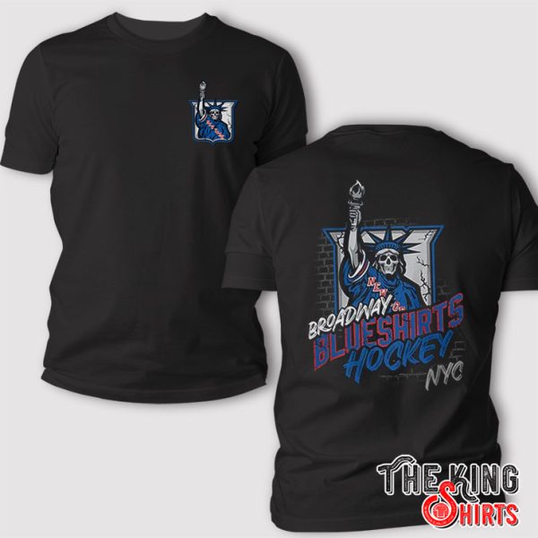 Broadway Blueshirts Hockey NYC New York Rangers T Shirt Skeleton Statue Of Liberty